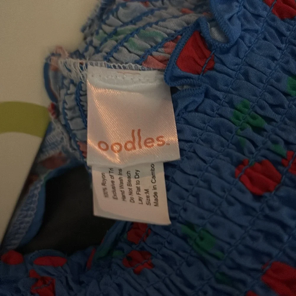 oodles Blue Dog Dress with Cherry Print